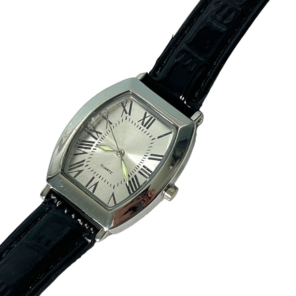 SKC Quartz Watch Mother of Pearl Rectangular Face Black Leather Strap
